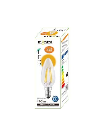 BOMBILLA LED - E14 VELA FILAMENTO - 4W - 2700K - 400Lm - 360º
